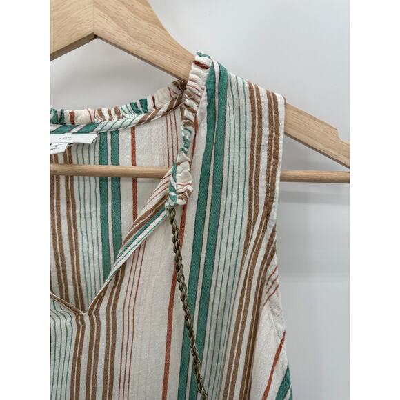 J. Jill Cream Striped Tank Top Size SP Tie Neck Tiered Boho Summer Resort - Picture 4 of 9